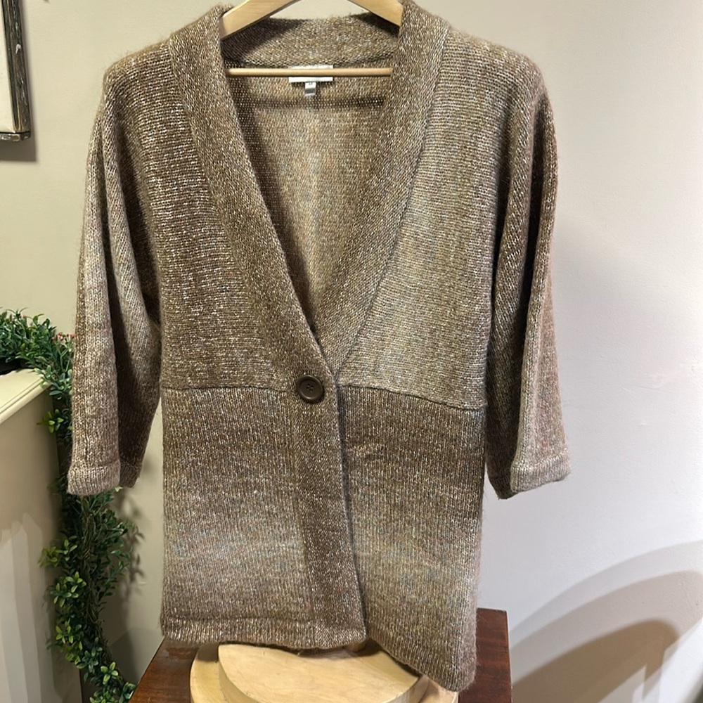VTG Fashion Bug Ombre’ Brown & Tan wool blend‎ Cardigan Bell 3/4 sleeves